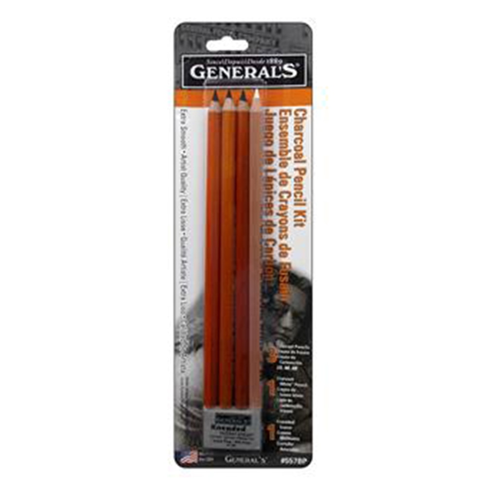 General Pencil, Charcoal Pencil, Set, 2B, 4B, 6B, White, Eraser